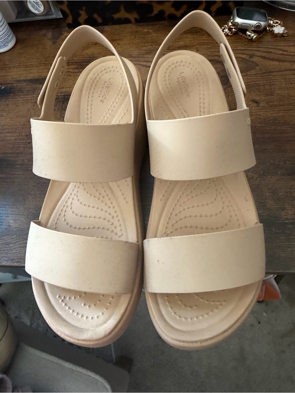 CROCS Women's Beige Dual-Strap Slingback Sandals
